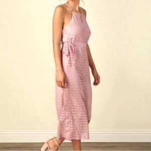 Line & Dot Pink Lace Cropped Wide Leg With Slit Barbie Coquette Roma Jumpsuit S